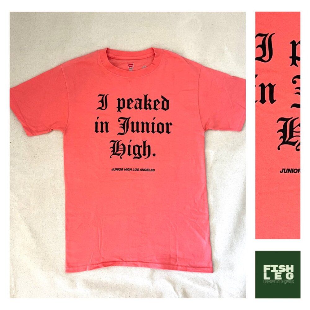 Junior High LA | "I Peaked in Junior High" Graphic Tee Shirt - Salmon / Sz S